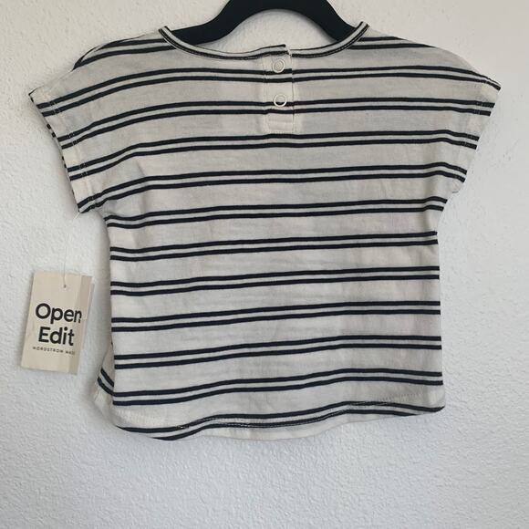 5/$25 NWT Open Edit Ivory Cloud Black Striped Tee Whole Wide World - Picture 2 of 6